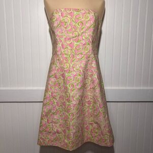 Molly B Vtg Dress Barbie Coquette Strapless A-Line Pink Swirl Formal Zip Twee